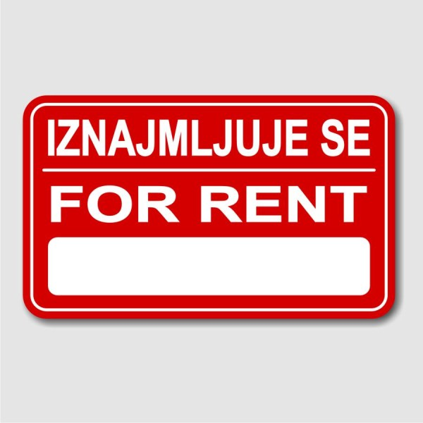 Ploča “For rent” 50x30 cm, s praznim poljem za upisivanje